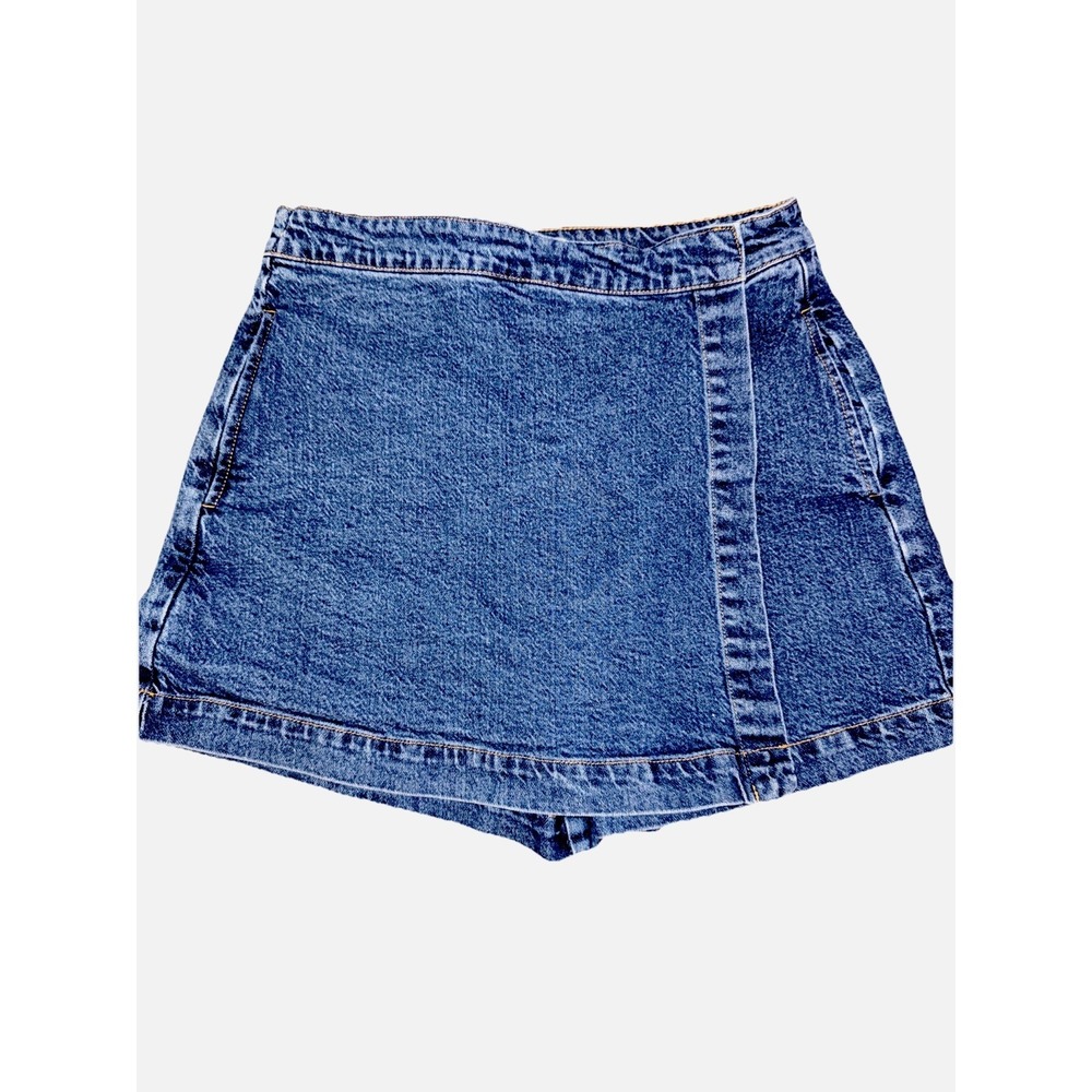 Habitual Denim Skort Women's Size Medium Faux Wrap High Rise Pockets EUC $80 - Picture 2 of 8